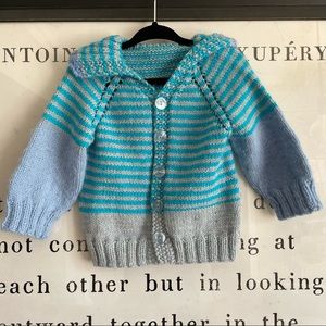 Hand knit baby boy vintage chunky knit cardigan 2t